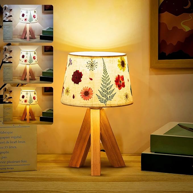 Hortsun Pressed Floral Lamp Bedside Vintage Flower Desk Lamp for Bedroom Living Room, Dorm, Home, Office Decor(1 Pcs,Triangle Style)