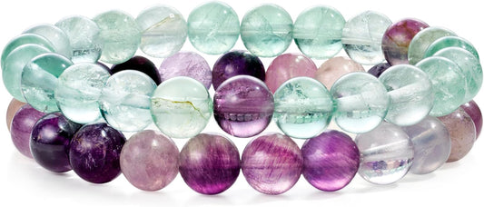 Bivei Natural Gemstone Semi Precious Healing Crystals Handmade Stretchy Round Beads Bracelet, Enhance Positive Energy