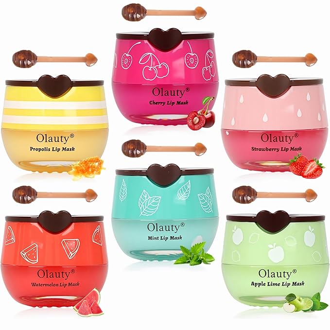 6 PCS Bee Lip Balm Lip Mask Honey Pot, Propolis Lip Mask Overnight Moisturizing Lip Balm with Stick, Sleeping Lip mask Hydrating Prevention Dry & Cracked, Reduce lip Lines