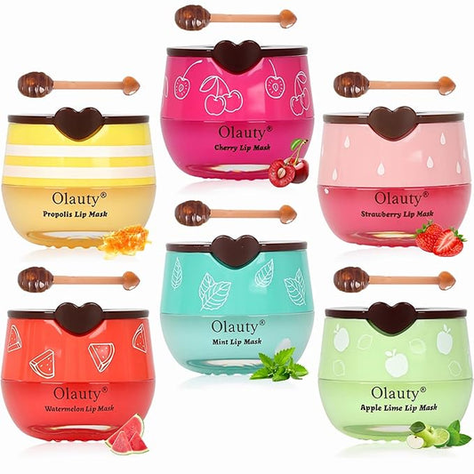 6 PCS Bee Lip Balm Lip Mask Honey Pot, Propolis Lip Mask Overnight Moisturizing Lip Balm with Stick, Sleeping Lip mask Hydrating Prevention Dry & Cracked, Reduce lip Lines