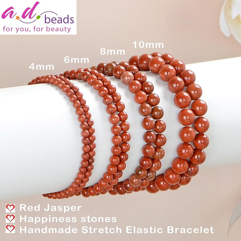 AD Beads Handmade Gemstone Stretch Elastic Bracelet Crystal Healing Reiki Nature's Beauty and Spiritual Essence Unisex (6mm, Red Jasper)