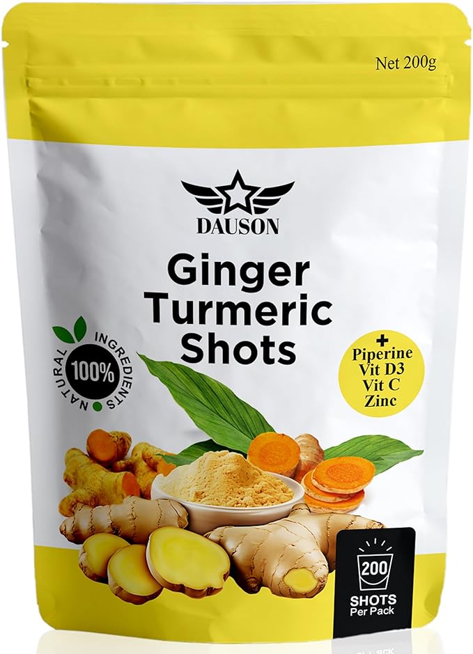 Ginger Turmeric Supplements with Piperine, Vitamin C, Vitamin D3 & Zinc | Turmeric Ginger Shots for Joint, Heart, Brain, Gut & Skin Health | 200 Servings | Ayurvedic | Powder