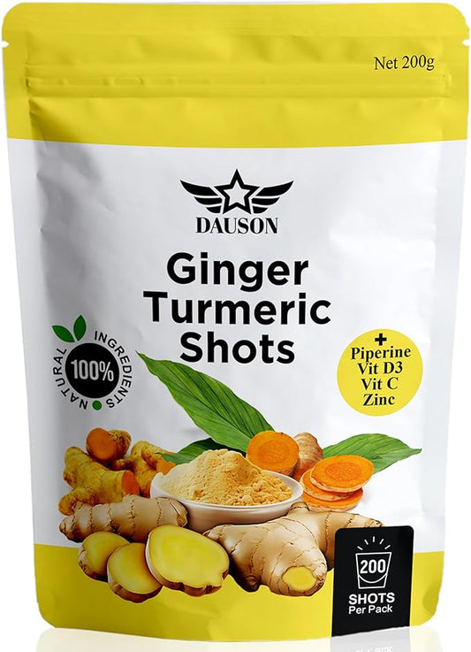 Ginger Turmeric Supplements with Piperine, Vitamin C, Vitamin D3 & Zinc | Turmeric Ginger Shots for Joint, Heart, Brain, Gut & Skin Health | 200 Servings | Ayurvedic | Powder