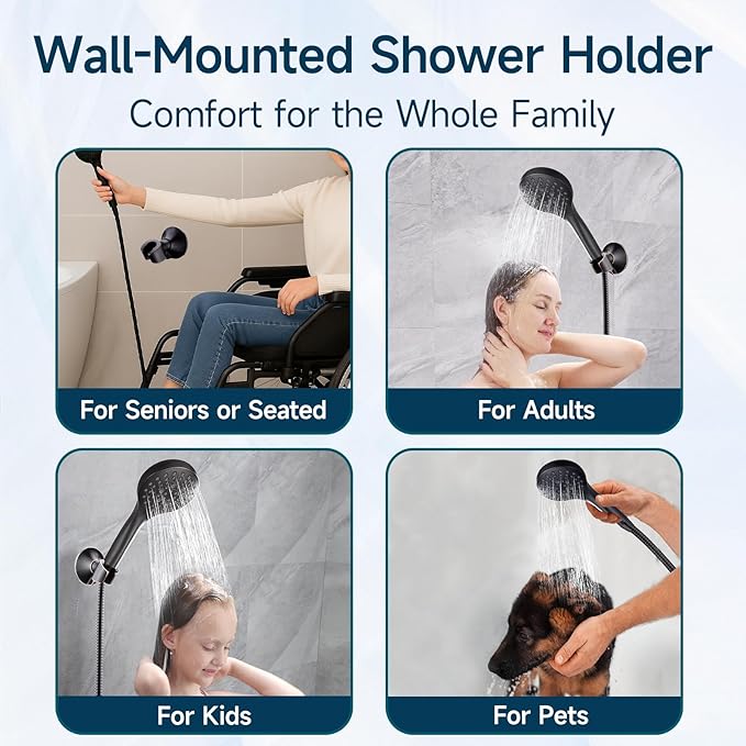 BRIGHT SHOWERS Strong Adhesive Shower Head Holder with Dual Angle Adjustable, Wall Mounted Handheld Shower Bracket, Easy Installation, Screw Mounting Options, Oil-Rubbed Bronze
