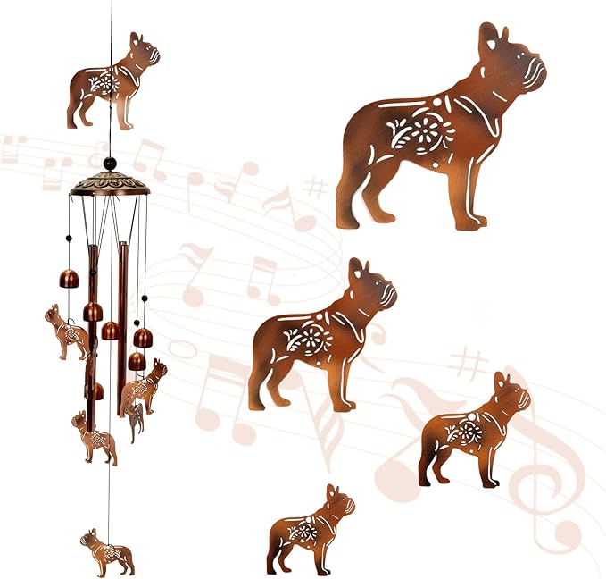 Copper Tone Animal Wind Chimes for Outdoors/Indoors - Dog Designs - Garden, Patio, Yard, Home Decor, for Women, Men, Mom, Birthday, Memorial, Housewarming (Dog)
