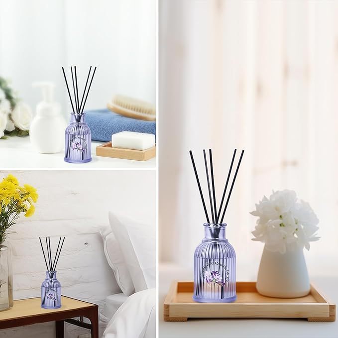 2-Pack Lavender Reed Diffuser Set - Floral and Woody Scented Home Fragrance | Lemon Moss Verbena Aroma Essential Oil | Aromatherapy Gifts for Bathroom Office Living Room Decor