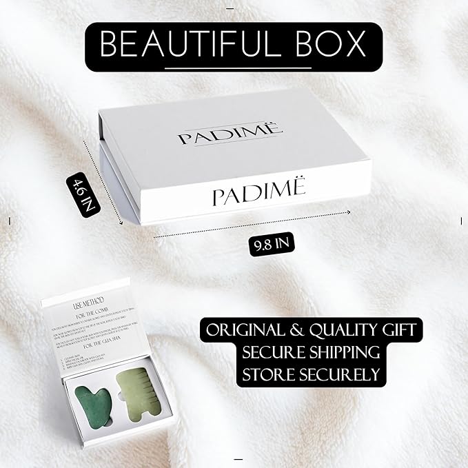 Padime 2 pcs | Scalp Massager Comb + Jade Gua Sha Scraping, Multifunctional Handheld Anti Stress, Massage Tool for Face and Body Treatment, Scalp Stimulator Jade Comb, Green Aventurine Gua Sha Gift