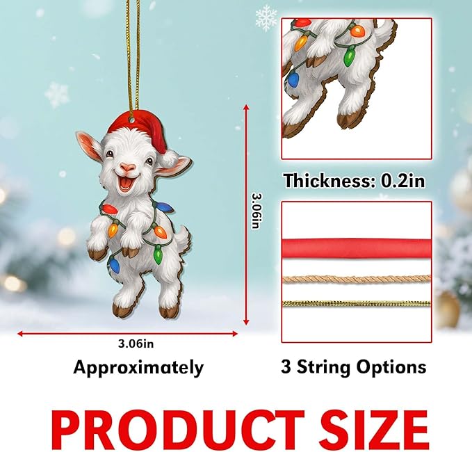 2 Side Printed Flat Christmas Wooden Ornaments, Animal Keepsake Hanging Tree Decoration, Cute Goat Ornament