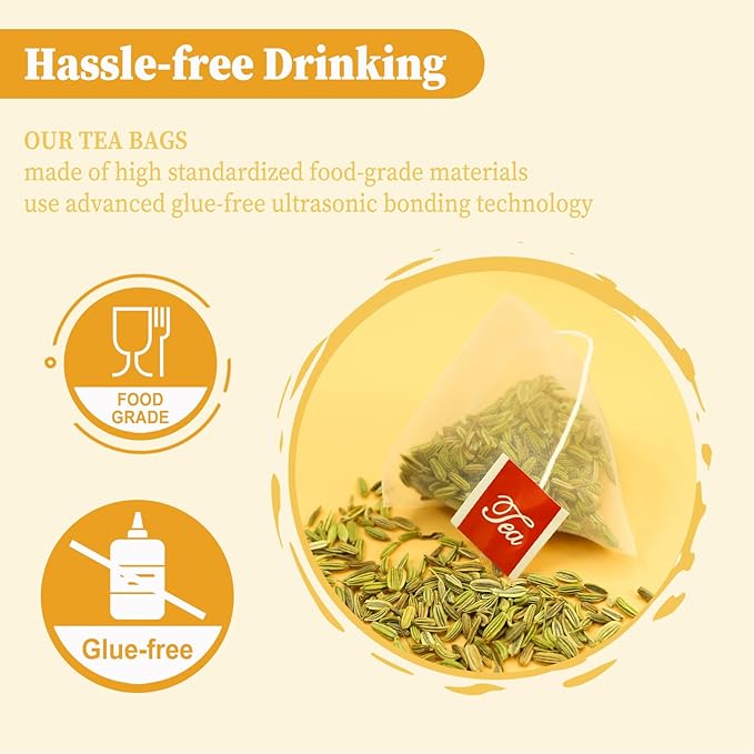 FullChea - Fennel Tea Bags, 30 Teabags, 4g/bag - Premium Whole Fennel Seeds - Non-GMO - Caffeine-free - Helps Improve Digestion & Immune System