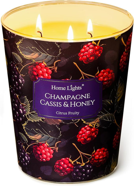HomeLights Scented Candles for Women & Men, 34oz Candle Jars Aromatherapy 3-Wick Candle, Ideal for Eclectic Mixed Styles Home Decor and Gifts, Champagne Cassis & Honey