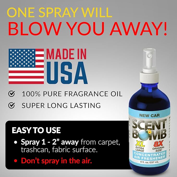 Scent Bomb Air Freshener Spray, Long-Lasting Odor Eliminator for Home & Car, Effective Deodorizer Spray for Kitchen, Bathroom, Fresh Room Spray & Smell Neutralizer, New Car