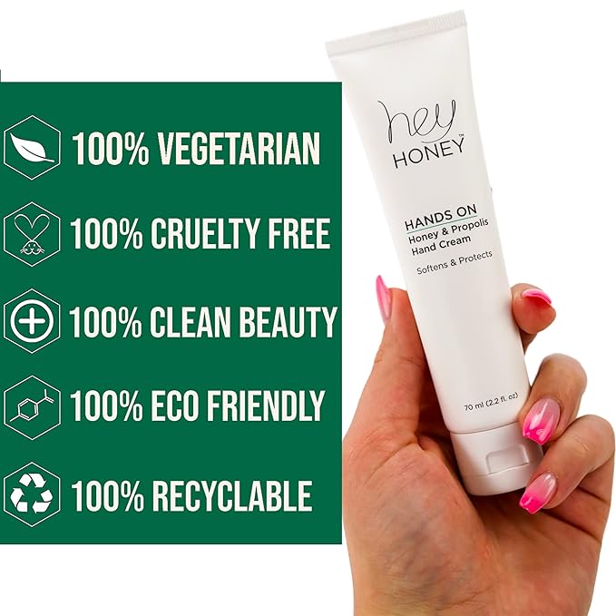 Hey Honey Hand Cream for Extremely Dry Cracked Hands & Elbows - Intensive Elbow Dryness Relief with Shea Butter, Honey & Propolis - Cracked Skin Repair Moisturizer for Dry Skin - Fast Absorbing 2.2 Oz