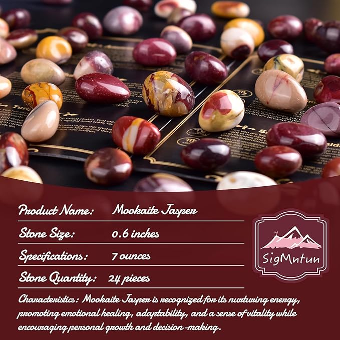 Mookaite Jasper Healing Crystal Stone Set - 24 Pieces, 0.6" Natural & Polished Stones for Healing, Meditation, Reiki, Chakra, Crafting & Decoration