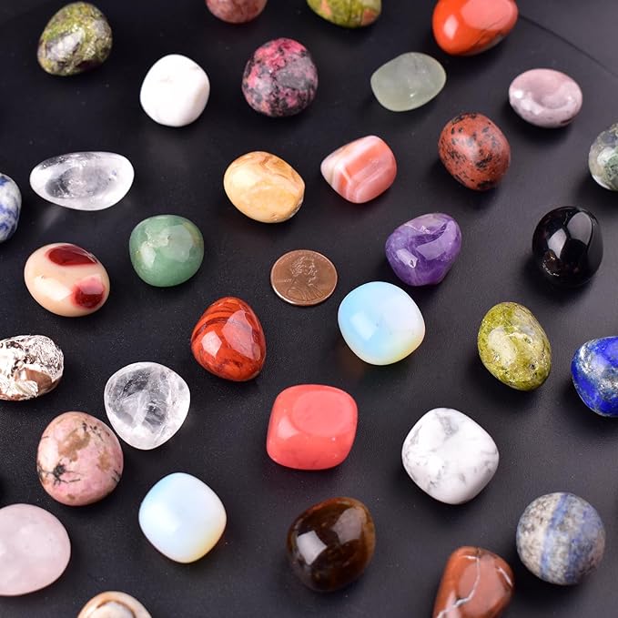Polished Multicolor Healing Crystal Stone Set – 24 Types of 0.6" Handpicked Tumbled Stones for Healing, Reiki, Meditation, Crafting, Home Decor, Ethically Sourced, Mixed Crystals-0.6"