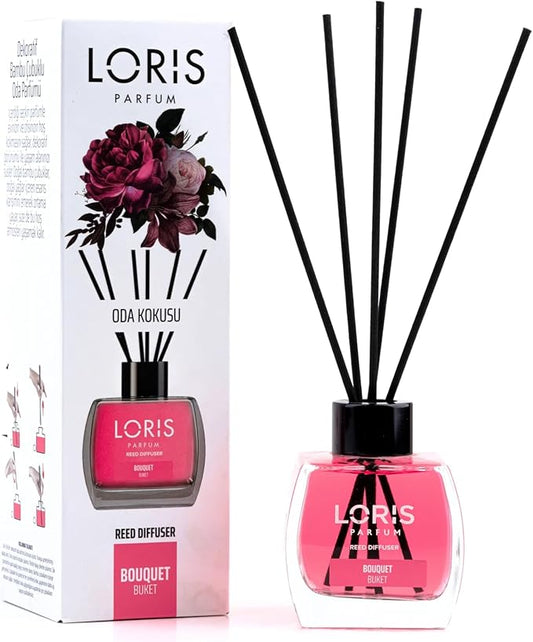 Loris Reed Diffuser -Bouquet- Aromatic Home Fragrance with Natural Essential Oils, 4.06 fl oz/120 mL – Long‑Lasting, Non‑Toxic, Gift Ready Scented Diffuser with Sticks for Room & Bathroom