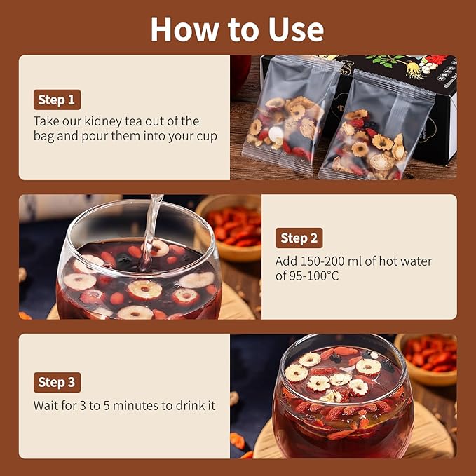 Ginseng Five Treasures Kidney Tea, Chinese Ginseng Six Treasure Tea Organic Cleanse Detox TeaBags for Women and Men's Kidney Health, 7 Precious Ingredients Formula