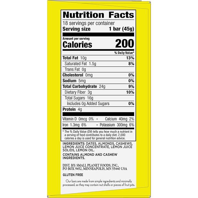 Larabar Lemon Bar, Gluten Free Vegan Fruit & Nut Bars, 1.6 oz bars, 18 ct