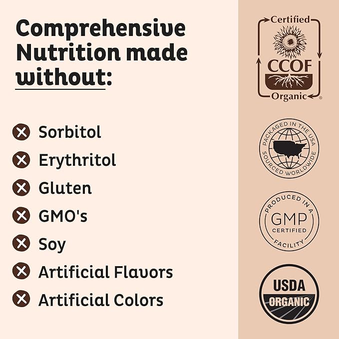 KOS Plant Based Protein Powder, Chocolate USDA Organic - Low Carb Pea Protein Blend, Vegan Superfood with Vitamins & Minerals - Keto, Soy, Dairy Free - Meal Replacement for Women & Men - 15 Servings