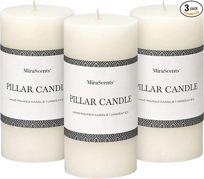 3x6 Inch White Pillar Candles - Set of 3, Hand-Poured Unscented, Long Burning, Smokeless Dripless for Dinner Table, Wedding, Home, Bathroom, Rustic Decor