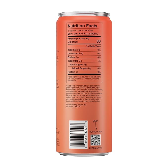 Aplós Canned Ume Spritz Cocktail, Formulated with Adaptogens and Botanicals for Calming & Uplifting, Low Calorie, No Added Sugar Beverage (8.5 fl oz. 12-pack)