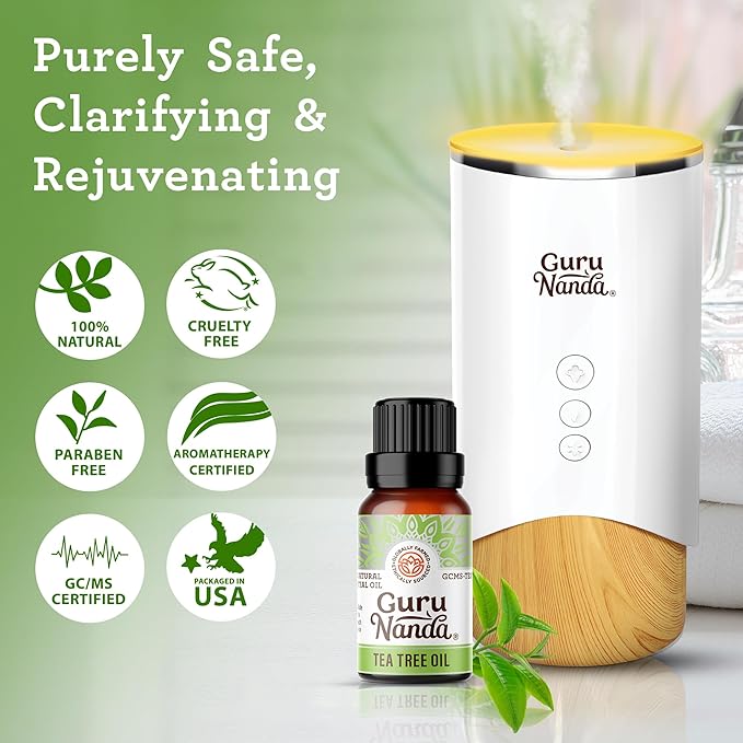 GuruNanda Tea Tree Essential Oil (2x0.5 Fl Oz) - 100% Pure, Undiluted Aromatherapy Oil for Diffusers, Massage, DIY Recipes, Helps in Skin & Hair Care