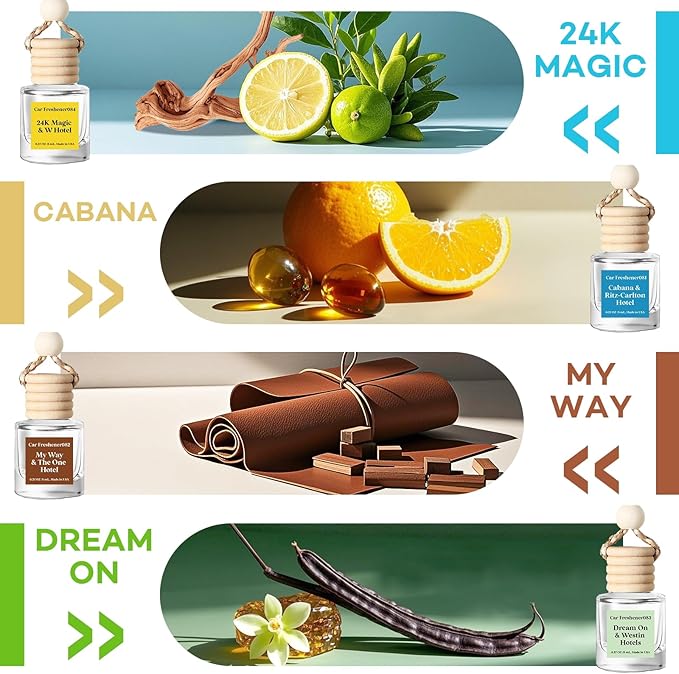 Car Air Freshener Hanging, Cabana Hotel scent,Essential Oil Diffuser for Car, Long Lasting Car Air Freshener, Made in USA