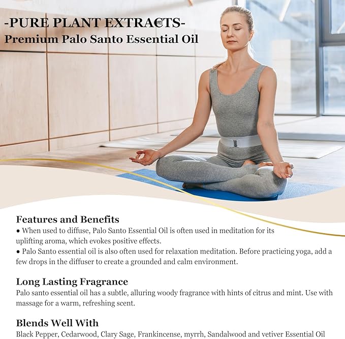 EUQEE Palo Santo Essential Oil 118mL Pure Palo Santo Oil Premium Essential Oil with Glass Dropper for Diffuser, Soap Candle Making - 4Fl. Oz