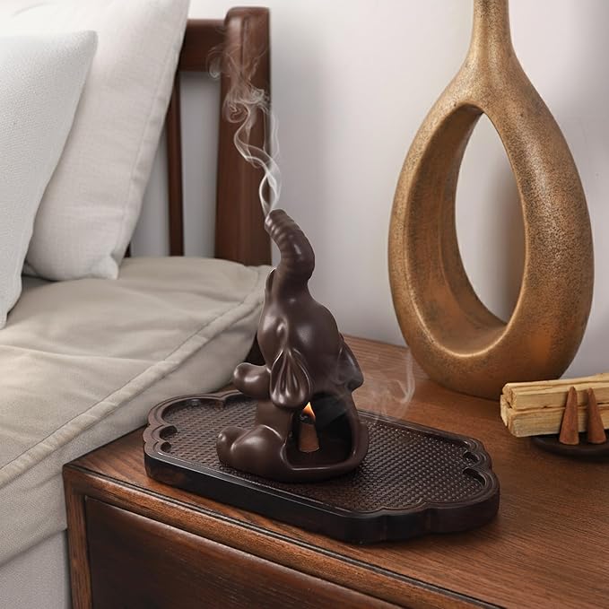 Potiera Small Cute Elephant Incense Holder, Handmade Ceramic Palo Santo and Cone Incense Burner for Meditation Home Decor, Mother's Day Elephant Gifts for Women, Christmas Birthday Gift for Mom Dad