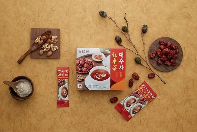 Damtuh Jujube Tea (Red Date Tea) – Traditional Korean Herbal Blend with Walnuts & Almonds, 15 Sticks
