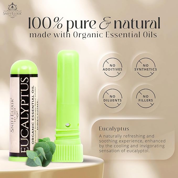 Eucalyptus Nasal Inhaler with Essential Oils for Adults - Natural Aromatherapy Stick for Breathing, Portable