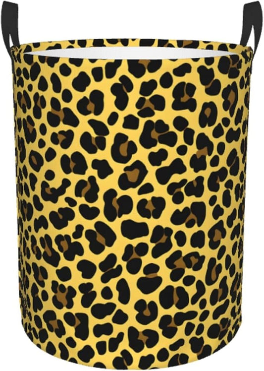 Laundry Basket Golden Leopard Print Collapsible Large Capacity, 63L Dirty Clothes Basket Durable Lightweight Hamper With Handles Ideal For Clothes,Toys Home Organization19.6 * 15.7in