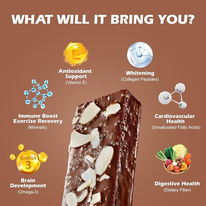 DUJOSOO Protein Wafer Bar,Crispy - Silky Texture with Almond Chunks,13g Premium Protein,2g Low Sugar,Add chia seeds,2g Dietary Fiber,Rich in Collagen, Vitamin E and Omega-3,Nutritious Snacks to Support Energy,12 Count(Pack of 1)