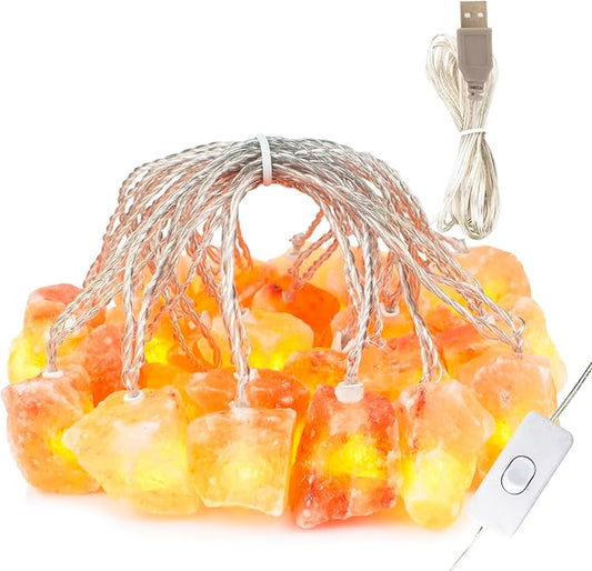 Himalayan Salt String Lights with Switch, 20 Natural Salt Block LED Light with USB Interface Suitable for Decorating Home, Bedrooms, Fireplaces（Total Length: 11.5 Feet）