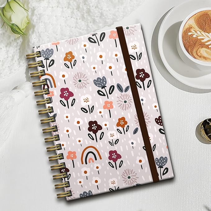 Cute Spiral Notebook, Journal for Women, Hardcover Spiral Journal, 5.5 x 8.3 Inches, 120 Pages,100gsm Paper, for Gifts Nurse Teacher Women Office Supplies(Cute Rainbow Flower)