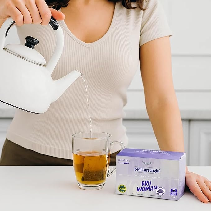 Prof Saracoglu 1 Box Pro-Woman Herbal Tea – Caffeine-Free Herbal Blend with Chamomile and Yarrow, Made for Women’s Daily Routine, 20 Organic Tea Bags in Resealable Box