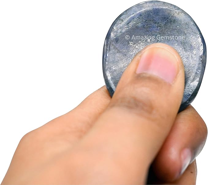 Amazing Gemstone Iolite Worry Stone, Healing Crystals - Piedra Crystal Fidget for Gift, Meditation, Calming, Relaxation, Stress Relief