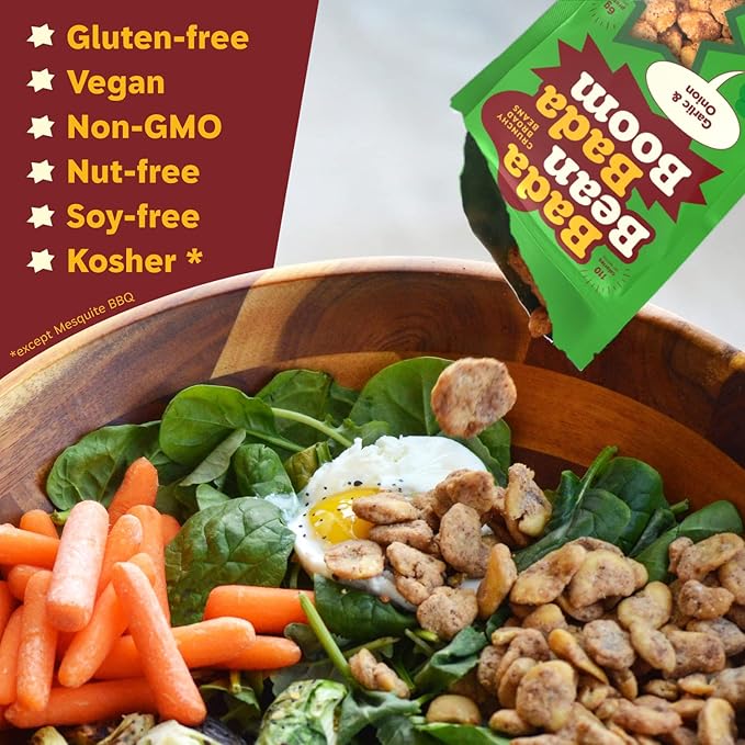 Enlightened Bada Bean Bada Boom - Plant-Based Protein, Gluten Free, Vegan, Crunchy Roasted Broad (Fava) Bean Snacks, 100 Calories per Serving, Saucy Box, 1 Oz (Pack of 24)