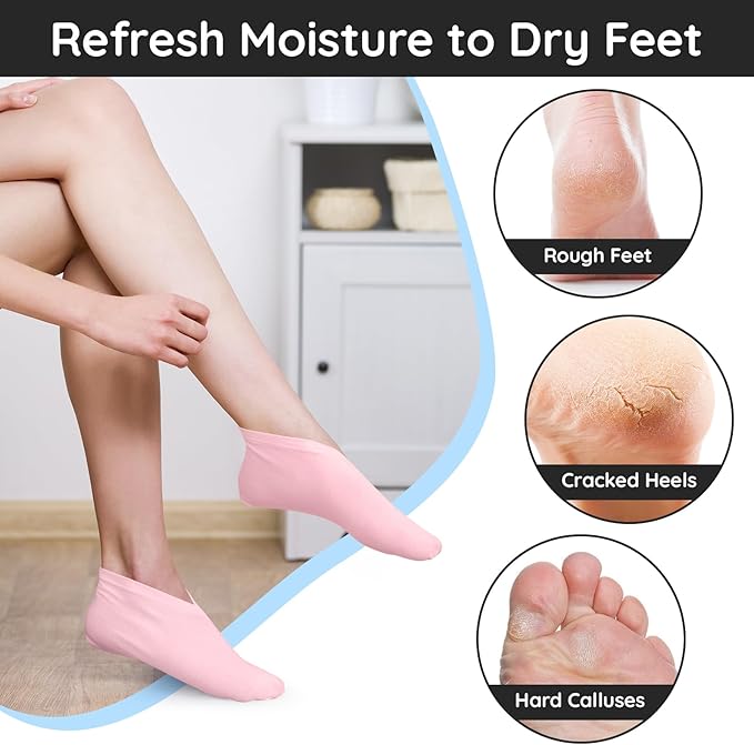 Segbeauty 12 Count Moisturizing Cotton Socks for Women, 6 Pairs Lotion Socks for Cracked Heel Repair, Overnight Foot Care Spa Moisture for Dry Feet, Pink Sleep Sock for Cracked Heels Moisturizer Men