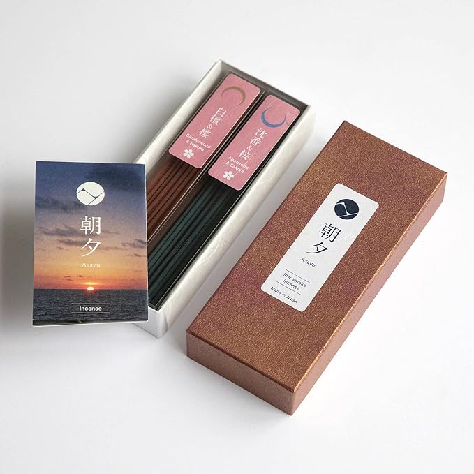 Asayu Japan Low Smoke Incense Sticks - Sakura Set (Sakura-Sandalwood & Sakura-Agarwood), 40gr (Each Scent 20g), for Yoga, Zen Meditation and Relaxation - Smokeless for Less Irritation