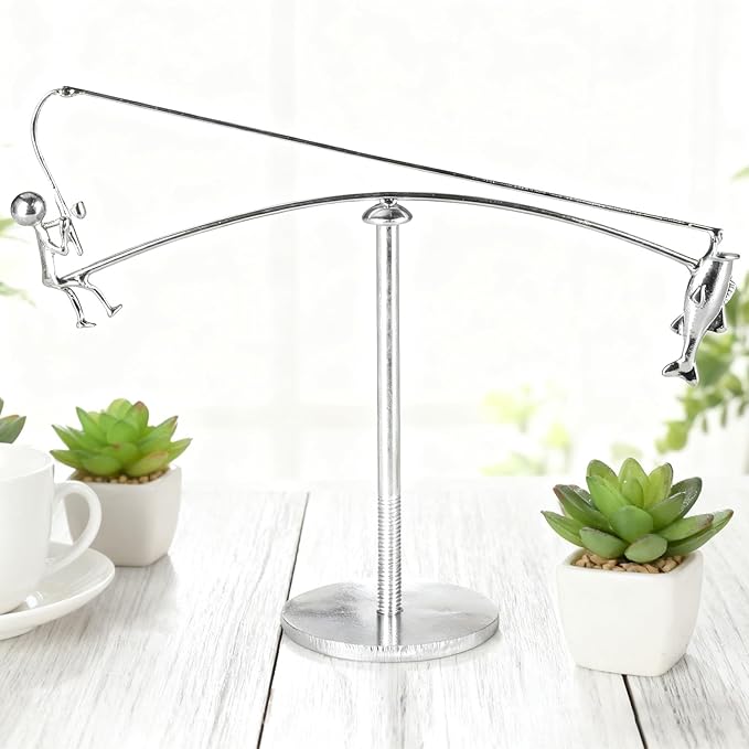 Kinetic Fishing Sculpture - Fisherman Balancing Kinetics Sculpture, Balance Art for Your Space, Stainless Steel Kinetic Balancing Desk Toy for Home Office Art Deco (1PCS)
