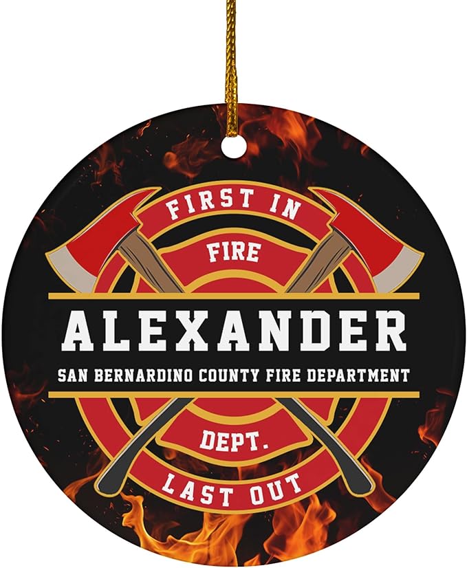 FLOCHIL Personalized Firefighter Ornaments, Custom Fireman Christmas Tree Ornaments with Name, Gifts for Men, Christmas