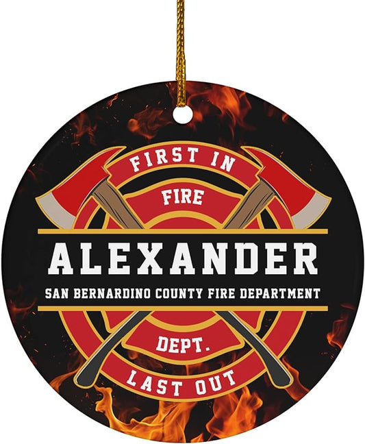 FLOCHIL Personalized Firefighter Ornaments, Custom Fireman Christmas Tree Ornaments with Name, Gifts for Men, Christmas