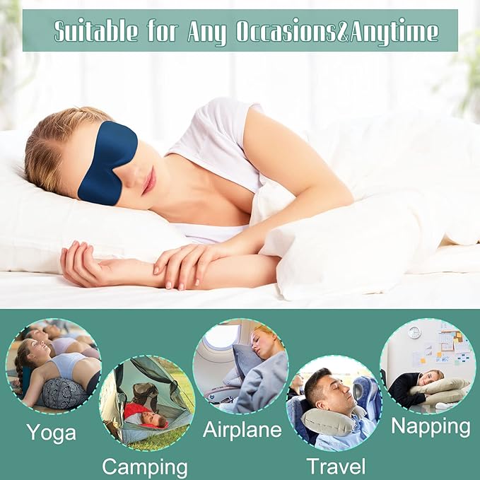 Bencailor 8 Pcs Sleep Eye Mask 3D Contoured Eyes Mask Blackout Eye Covers for Sleeping with Adjustable Strap Light Night Blindfolds Soft Comfy Eyes Shade for Women Men (Large,Retro Colors)