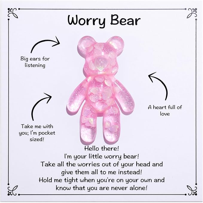 Pocket Bear Hug - Anxiety & Stress Relief Gift, Autism Fidget Toy, Comforting Back to School Gift for Son or Daughter - Pink