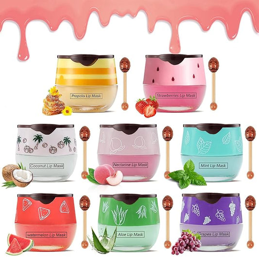 8PCS Bee Lip Balm Pot, Fruit Moisturizing Propolis Lip Mask, Lip Mask Overnight Moisturizing Lip Balm Hydrating Prevention Dry and Crack Lip Scrubs Exfoliator Lip Wrinkle Care Products