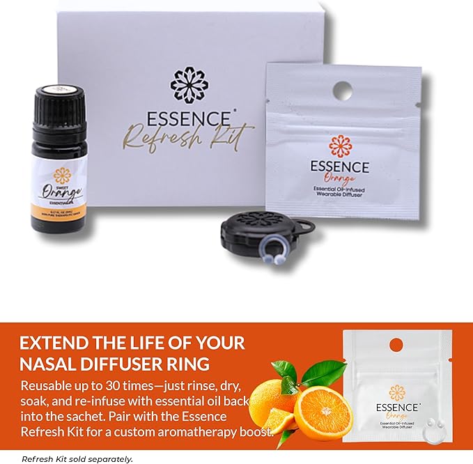 Essence Wearable Aromatherapy Nasal Diffuser – Orange Essential Oil Nose Ring Silicone Inhaler for Stress & Mood Support - Made in USA & Travel-Friendly