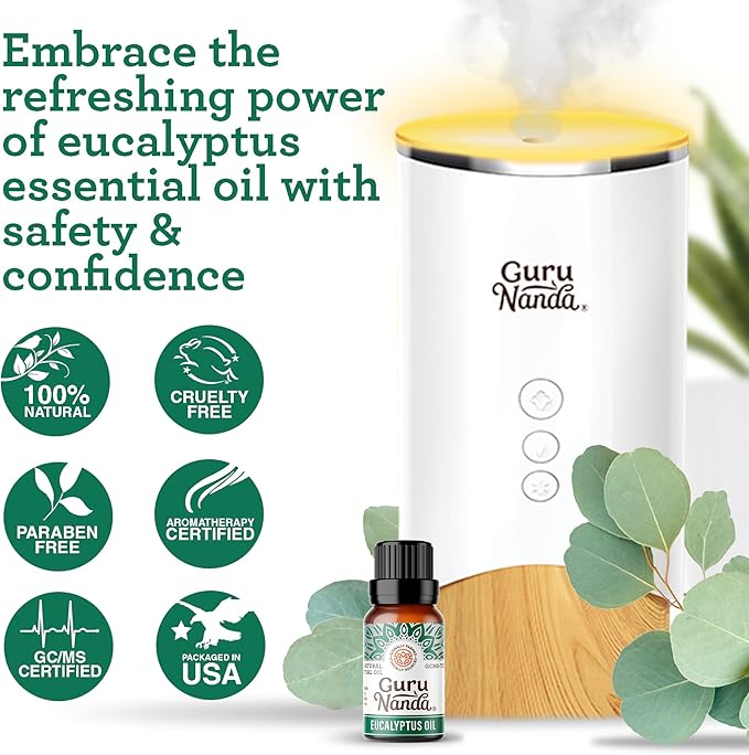 GuruNanda Eucalyptus Essential Oil -100% Pure, Natural and Undiluted Aromatherapy Oil for Diffusers - Enhances Your Breathing Space - Perfect for Massages (2X0.5 Fl Oz)