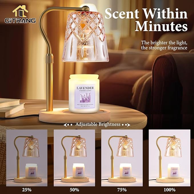 Candle Warming Lamp with Timer Dimmer, Adjustable Height Electric Wax Melt Warmer for Jar Candles with 3 Bulbs, Mother's Day Women's Home Decor Gift, Oval Base with Copper Color Pole