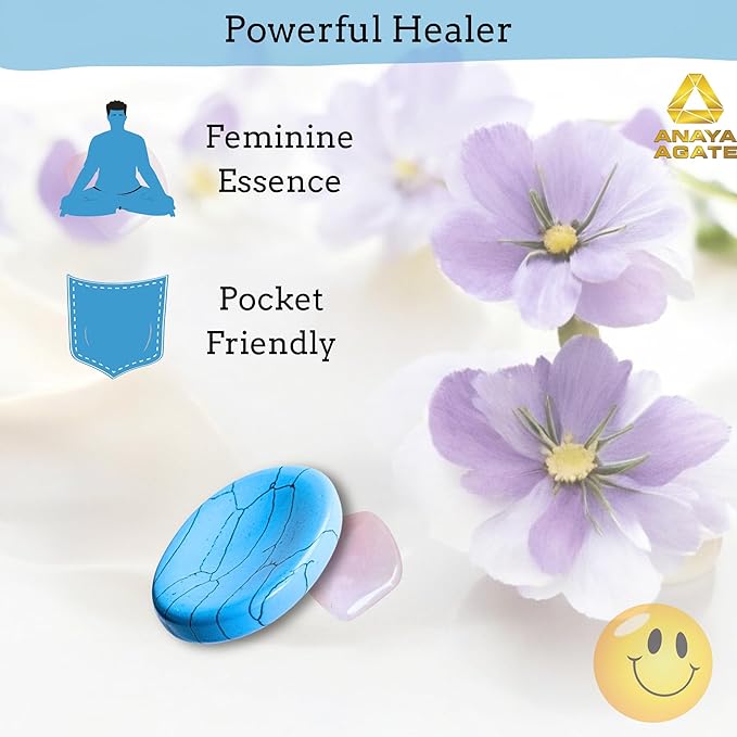 Turquoise Howlite Worry Stones – Crystal Thumb Worry Stone for Anguish, Stress – Relaxing & Soothing Balance Stones for Meditation, Relief – Healing Stones & Crystals for Men, Women