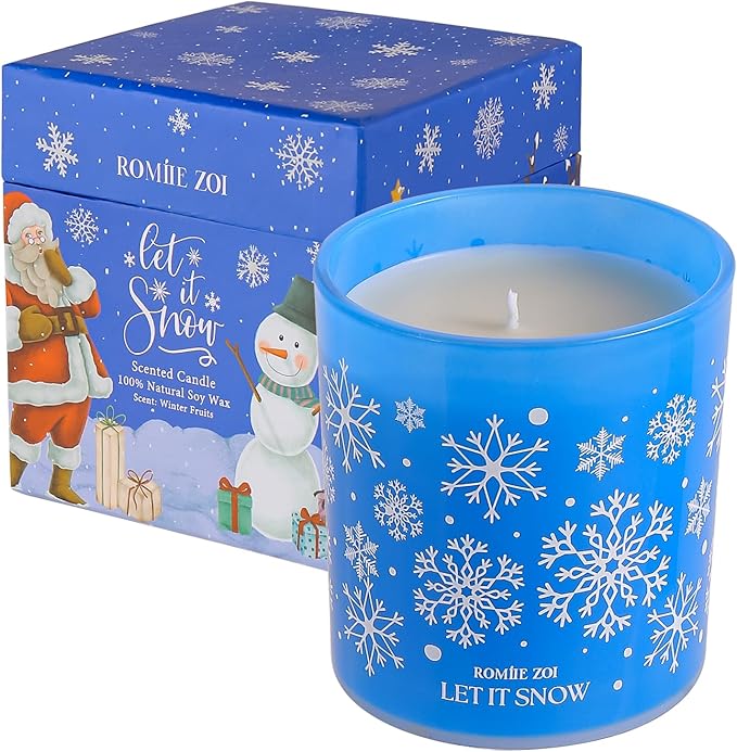 ROMIIE ZOI Christmas Scented Jar Candle - 6oz Soy Wax Candle - Let It Snow Infused with Winter Fruits Aroma - with Beautiful Keepsake Box Special for Christmas/Holiday Gifts